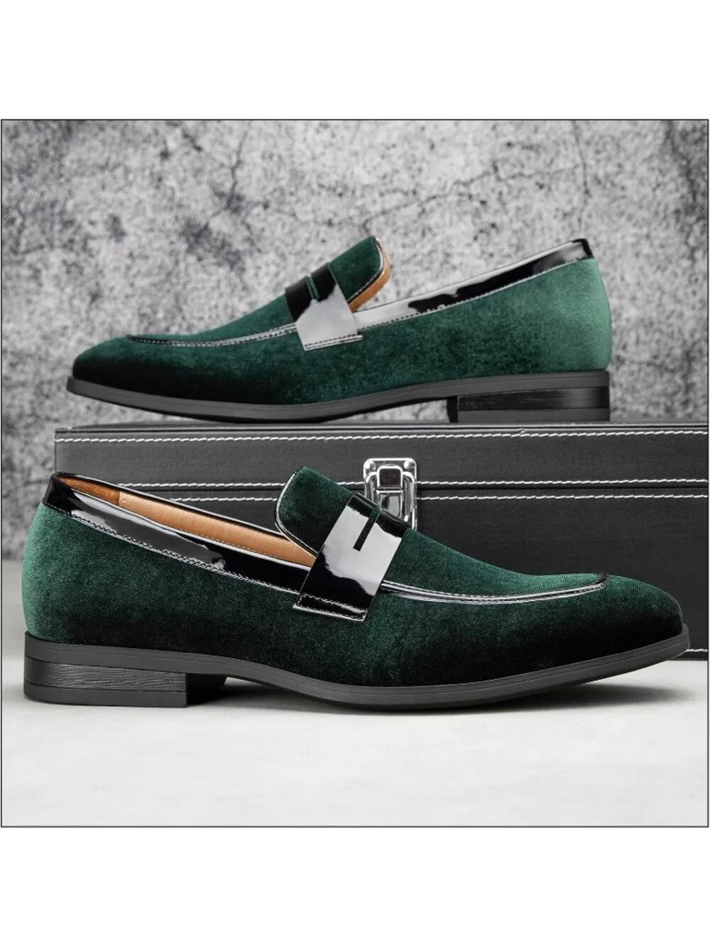Men's Green24 Rubber Velvet Loafers Low Heels Round Toe Tuxedo Wedding Shoes